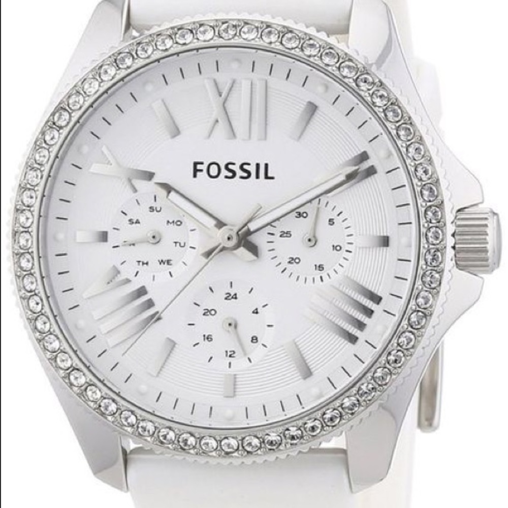 Fossil white watch with rhinestone border